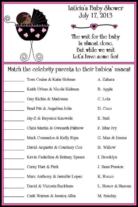 806 New baby shower game girl 550 Personalized Baby Girl In Stroller Celebrity Trivia Baby Shower Game   