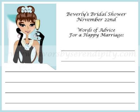 Breakfast At Tiffany Personalized Bridal Shower Advice Card Champagne or Tea