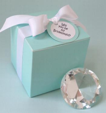 Tiffany Blue Box With Diamond Paperweight (Will You Be My   Bridesmaid?)(Choice of 5 Sayings)