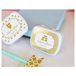 Personalized Metallic Foil Baby Mint Tins in Gold, Rose Gold or Silver