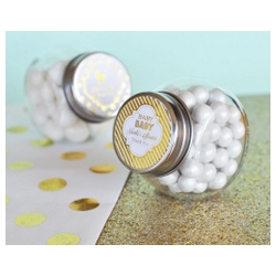 Personalized Metallic Foil Baby Candy Jars in Gold, Rose Gold or Silver