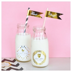 Personalized Metallic Foil Baby Milk Bottles in Gold, Rose Gold or Silver