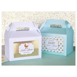 Personalized Metallic Foil Mini Baby Gable Boxes in Gold, Rose Gold or Silver