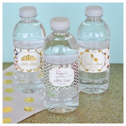 Personalized Cinderella Metallic Foil Water Bottle Labels in Gold, Rose Gold, or Silver