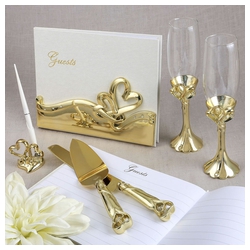 Gold Double Heart Themed Wedding Accessory Set