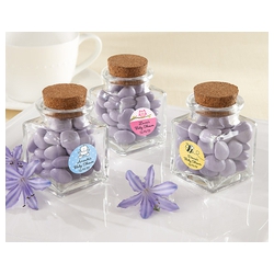 "Petite Treat" Personalized Square Glass Favor Jar with Cork Stopper (Set of 12)