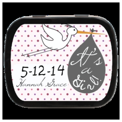 Baby Stork Personalized Baby Shower Mint Tins (Pink or Blue)