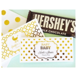Personalized Metallic Foil Candy Baby Wrapper Covers in Gold, Rose Gold or Silver