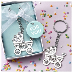 Silver Baby Carriage Key Chain