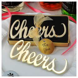 Metal Cheers Bottle Opener With A Gold Finish