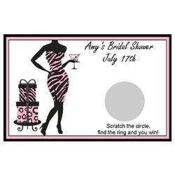 Personalized Pink Zebra Dress Bridal Shower Scratch Off Game (Set of 12)