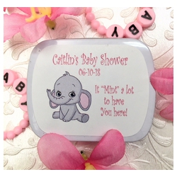 Personalized Little Peanut Baby Girl Elephant Mint Tins (Set of 12)