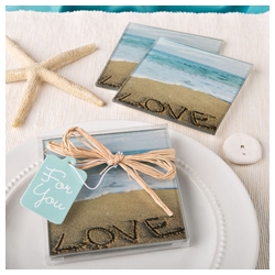 Beach Love Themed (Set of 2) Glass Coasters