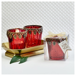 Red Mercury Glass Asian Themed Candle