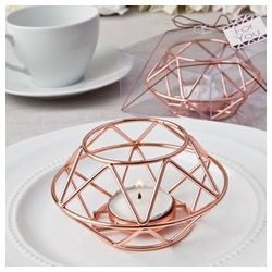 Geometric Design Rose Gold Metal Tealight Candle