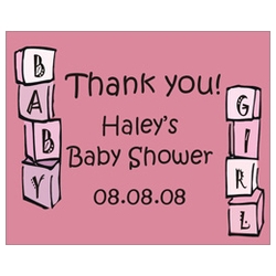 Contemporary Pink Blocks Baby Shower Square Label<br>Set of 20<br>