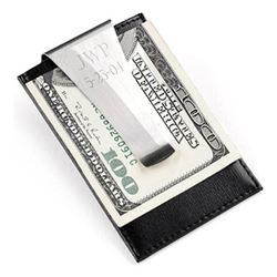 Leather Money Clip/Credit Card Holder<BR>Free engraving<BR>No minimum order