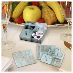 4-Set Glass Love Coaster Wedding Party Favors